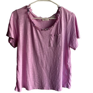Anthropologie Meadow Rue Pink Frayed Neck Short Sleeve Tee